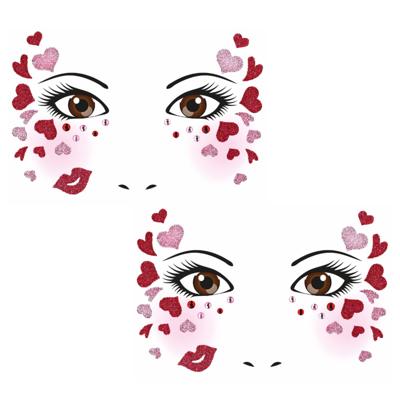 Verkleed Carnaval plakstickers - 2x - met glitter hartjes - gezicht - dames - decoratie
