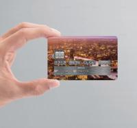 Pinpas sticker met stadszonsondergang
