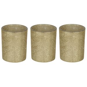 3x Gouden theelichthouders/waxinelichthouders glitter 10 cm