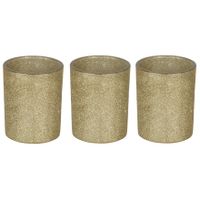 3x Gouden theelichthouders/waxinelichthouders glitter 10 cm