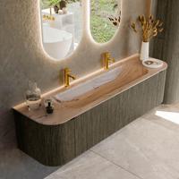 Badmeubel Mondiaz Kurve-Dlux | 170 cm | Meubelkleur Shadow | Wastafelkleur Arena | Solid surface | Wasbak midden spoelbak | 2 kraangaten