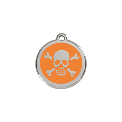Cross Bone Orange roestvrijstalen hondenpenning small/klein dia. 2 cm - Reddingo