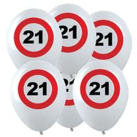 12x Leeftijd verjaardag ballonnen met 21 jaar stopbord opdruk 28 cm