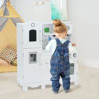 Kinderkeuken met Realistisch Licht en Geluid Houten Speelkeuken met Koelkast Incl. Speeltoebehoren voor Kinderen Vanaf 3 Jaar Wit