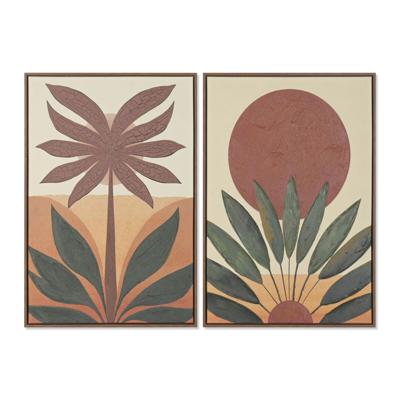 Schilderij Home ESPRIT Groen Oranje Palmen Koloniaal 63 x 4,5 x 93 cm (2 Stuks)