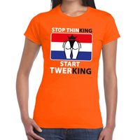 Oranje Stop thinking start twerking t-shirt dames