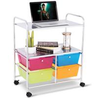 Trolley 4 Lades Badkamer Opbergwagen Keuken Trolley Ladewagen met Wielen 58,5 x 37 x 75 cm-Kleurrijk