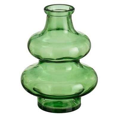 Bloemenvaas Sira - transparant glas - groen - D12 x H16 cm - vaas - sierlijk model