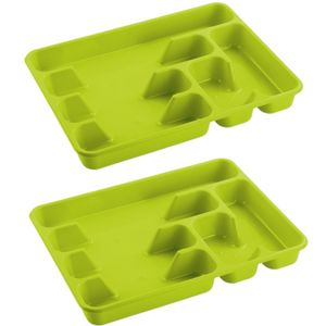 2x stuks bestekbakken/bestekhouders 6-vaks lime groen 40 x 30 x 5 cm