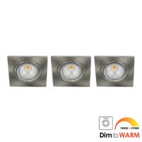 Set 3x Bella Ondiepe LED spot kantelbaar 7Watt vierkant NIKKEL dimbaar - dim to warm