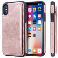 Voor iPhone X kat boom reliëf patroon schokbestendige beschermende case met kaartsleuven & fotolijstjes (Rose goud)