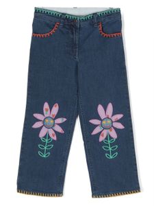 Stella McCartney Kids jean droit à fleurs brodées - Bleu