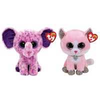 Ty - Knuffel - Beanie Boo's - Fiona Pink Cat & Eva Elephant