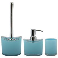 MSV Toiletborstel in houder/zeeppompje/beker - badkamer set Aveiro - kunststof - lichtblauw - Badkameraccessoireset - thumbnail