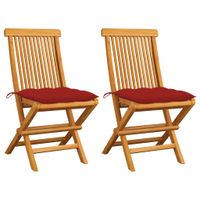 VidaXL Opklapbare stoelen met rode kussens, 2 stuks, massief teakhout - thumbnail