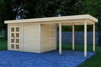 Prime Line blokhut 400x300 cm + luifel 500 cm- Plat dak- Onbehandeld vurenhout- Van Kooten - Van Kooten