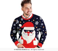 Foute Kerst Sweater Cool Santa Blauw Heren