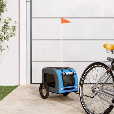 Hondenfietstrailer oxford stof en ijzer blauw en grijs