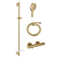 GROHE Grohtherm 1000 Smartactive Glijstangset - 90cm - met zeepschaal - thermostatische douchekraan - ronde handdouche - gladde slang - 125cm - geborsteld cool sunrise sw98748/SW862663/sw472279/sw472417/