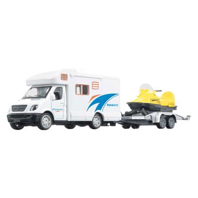 Toi-Toys Metalen pull back camper met aanhanger en sneeuwscooter