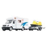 Toi-Toys Metalen pull back camper met aanhanger en sneeuwscooter Toi-Toys Metalen pull back camper met aanhanger en sneeuwscooter