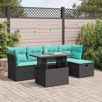 6-delige Loungeset met kussens poly rattan acacia zwart