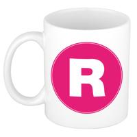 Koffie mok met de letter R - beker - roze - eerste letter van een voornaam - wit - 300 ml