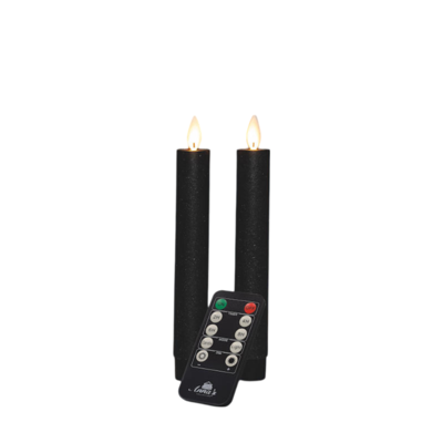 Dinerkaars wax led bewegende vlam op batterij met afstandsbediening 2 stuks h18 cm zwart - Annas collection