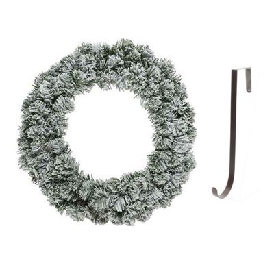 Groen/witte kerstkrans 60 cm Imperial kunstsneeuw met ijzeren hanger