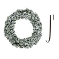 Groen/witte kerstkrans 60 cm Imperial kunstsneeuw met ijzeren hanger