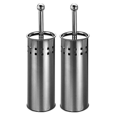 Toiletborstel met houder - 2x - RVS - 38 cm - WC borstels - zilverkleurig