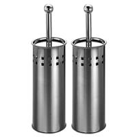 Toiletborstel met houder - 2x - RVS - 38 cm - WC borstels - zilverkleurig
