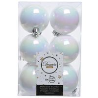 12x Parelmoer witte kerstballen 6 cm kunststof glans   -