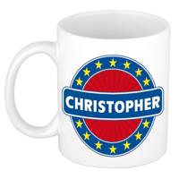 Christopher voornaam koffiemok - beker - wit/blauw - 300 ml - Cadeau - Heren - Collega - Vaderdag