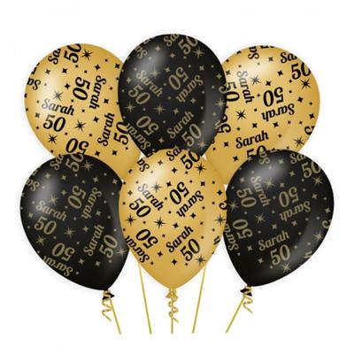 Paperdreams Ballonnen - luxe Sarah / 50 jaar feest - 6x stuks - goud / zwart - 30 cm Paperdreams Ballonnen - luxe Sarah / 50 jaar feest - 6x stuks - goud / zwart - 30 cm
