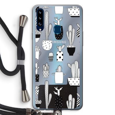 Cactusmotief: Samsung Galaxy A20s Transparant Hoesje met koord