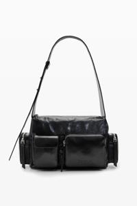 Middelgrote leren tas met vakken - BLACK - U