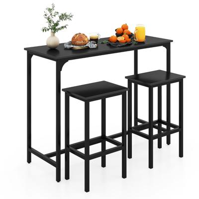 Eettafelset van 3 Stuks 120 cm Industriële Keukentafel met 2 Barkrukken Rechthoekige Bartafel en Stoelen voor Eetkamer Bistro Zwart