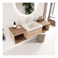 Mondiaz Bukla 140cm badmeubel met open module 40 L+R kleur washed oak 2 lades wastafel midden 1 kraangat kleur talc