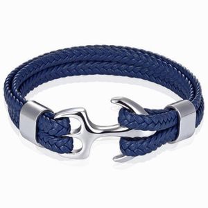 Tom Jaxon Heren armband Anker gevlochten Leer Zilverkleurig Blauw