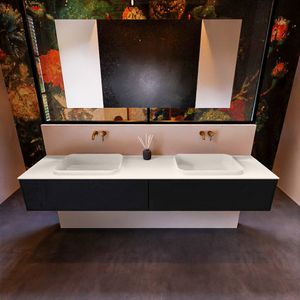 Badkamermeubelset Mondiaz Erin 200 cm met 2 Lades met RIDGE Wastafel Dubbel Linen Zonder Kraangaten Greeploos Mat Urban