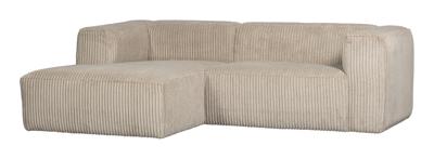 WOOOD Loungebank 'Bean' Links, Grove Ribstof, kleur Travertin