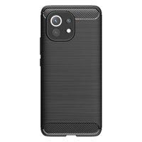 Shop4 - Xiaomi Mi 11 Hoesje - Zachte Back Case Brushed Carbon Zwart - thumbnail