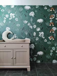 Behang Ray of Flower Rol Darkgreen