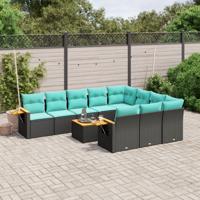 11-delige Loungeset met kussens poly rattan zwart