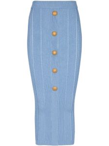 Balmain jupe 5-Button en maille nervurée - Bleu