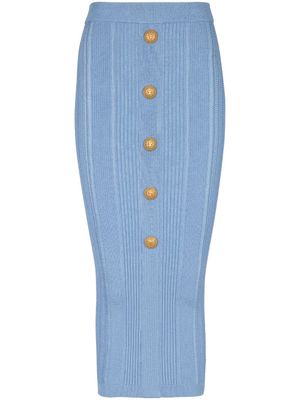 Balmain jupe 5-Button en maille nervurée - Bleu