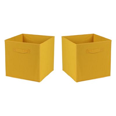 Opbergmand/kastmand Square Box - 4x - karton/kunststof - 29 liter - oker geel - 31 x 31 x 31 cm