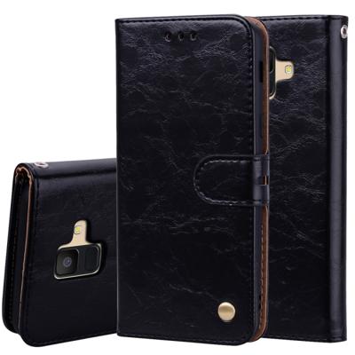 Zakelijke stijl olie Wax textuur horizontale Flip lederen Case voor Galaxy A6 (2018) met houder & kaartsleuven & portemonnee (zwart)