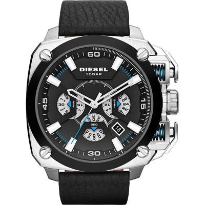 Diesel heren DZ7345 Bamf roestvrij staal zwart lederen horloge
